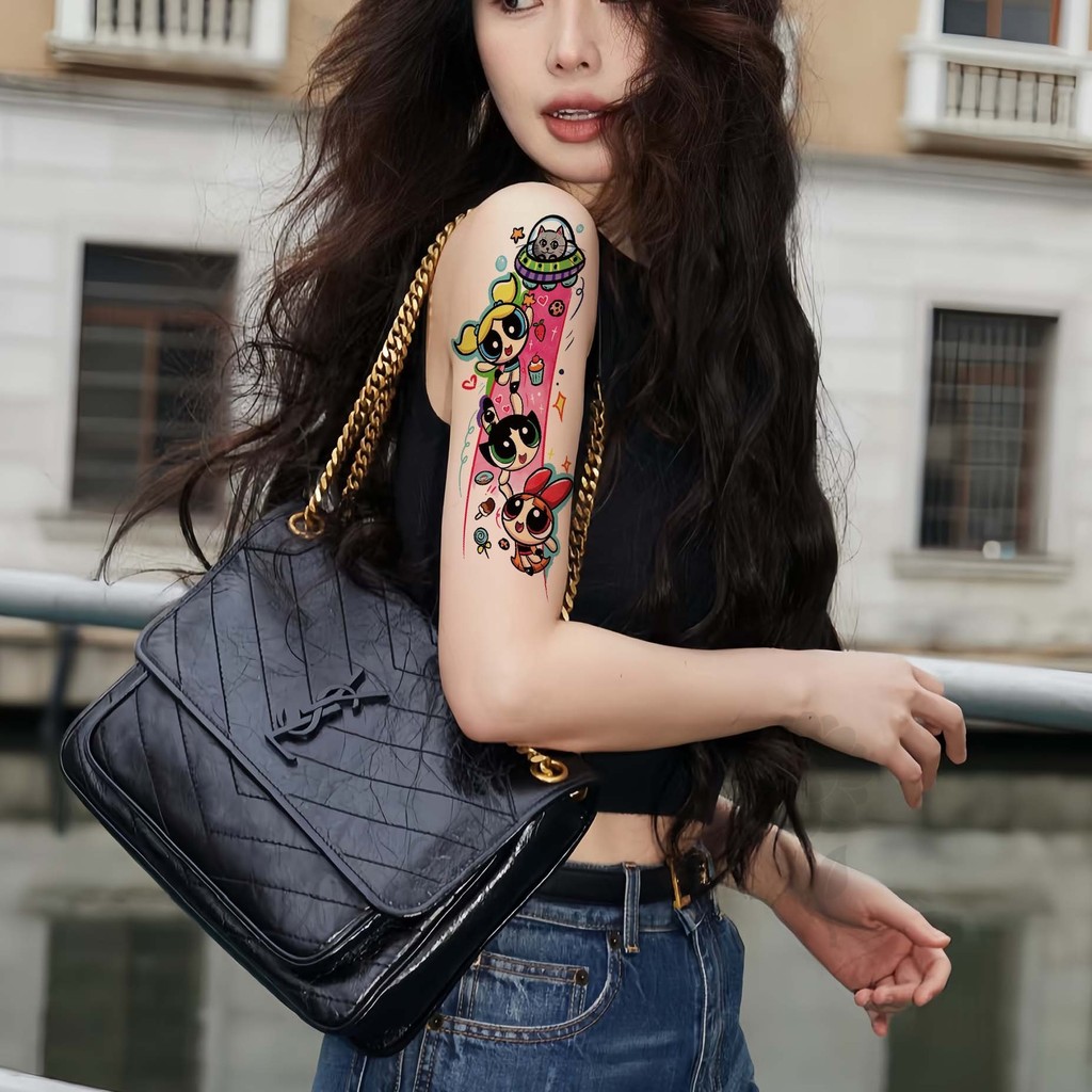 [hướng dương] Nhãn dán hình xăm cánh tay hoa Anime Màu lâu trôi không thấm nước