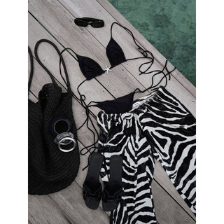 Đồ Bơi Nữ Màu Đen Ngựa Vằn In Quần Dài Dây Ba Mảnh Bikini Đồ Bơi