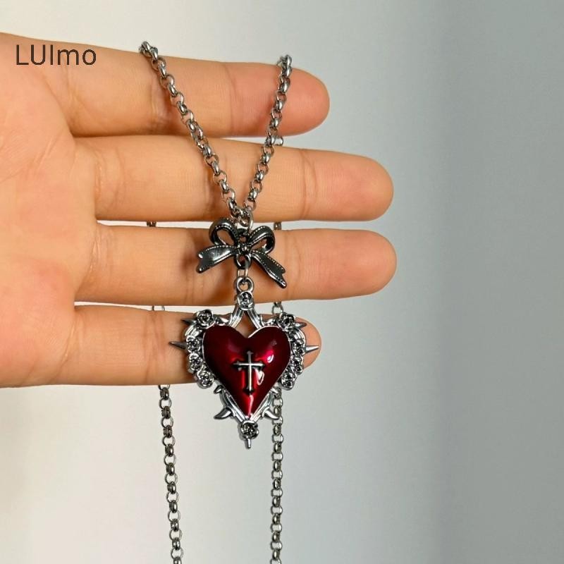 LUImo Y2k Nơ Chữ Thập Trái Tim Vòng Cổ Cho Bé Gái Gothic Trang Sức Vintage Phụ Kiện Hoa Hồng Goth Vòng Cổ Dây Xích Dành Cho Nữ Người Punk Vòng Cổ SBS