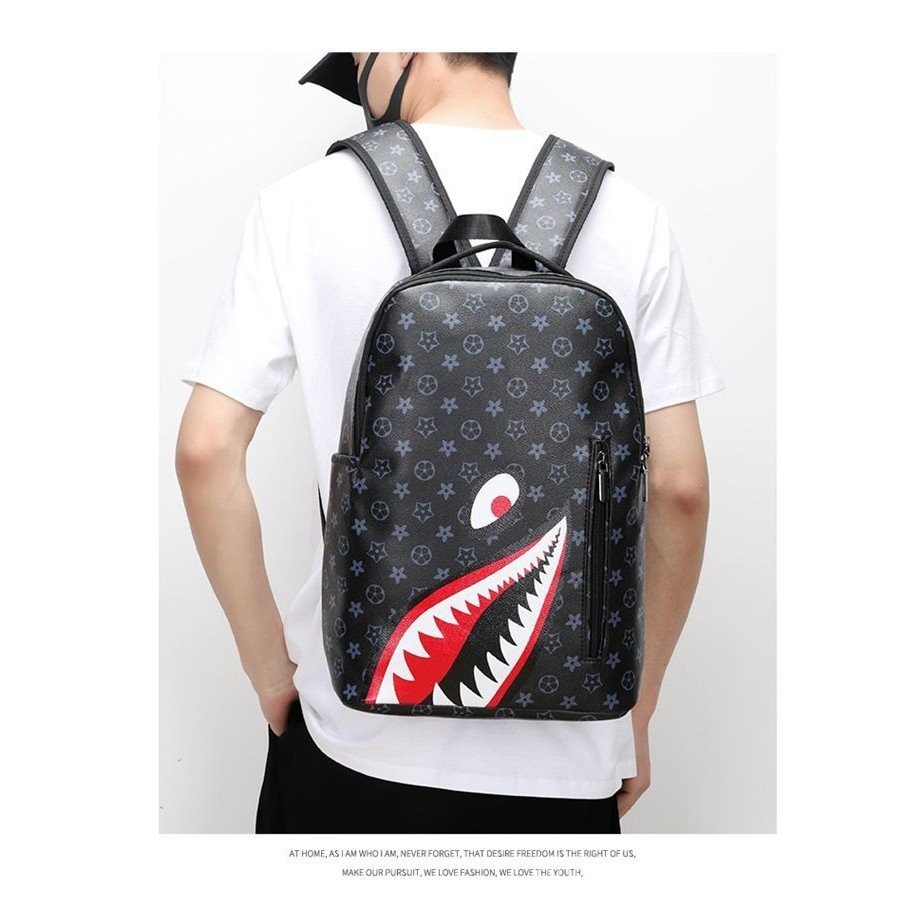 Ba lô cá mập mới bape, ba lô sinh viên graffiti độc đáo, ba lô thời trang unisex YODR