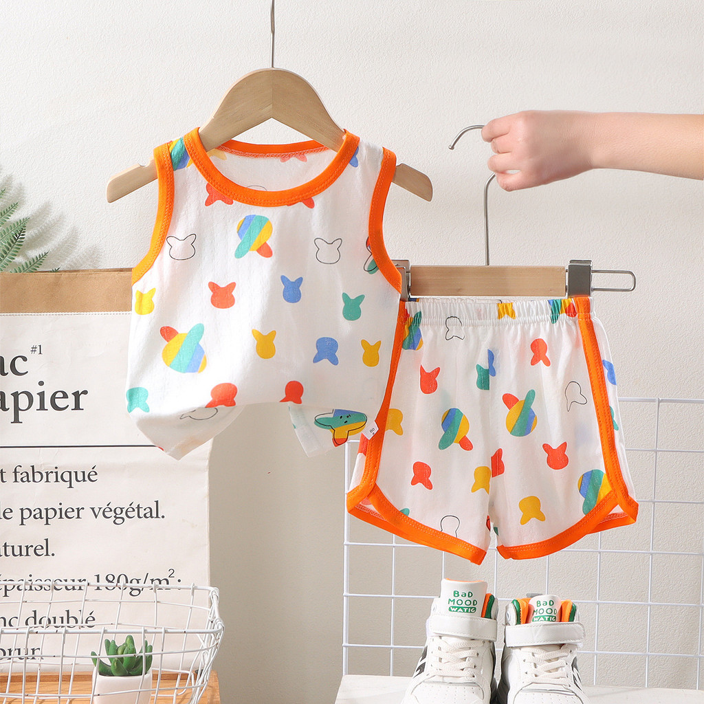 Bộ áo Vest Cotton nguyên chất phong cách mới dành cho trẻ em loại A mùa hè thoáng khí ECWY