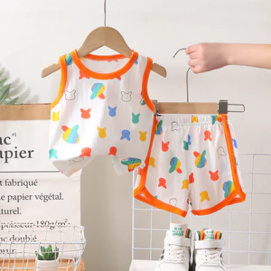 Bộ áo Vest Cotton nguyên chất phong cách mới dành cho trẻ em loại A mùa hè thoáng khí ECWY
