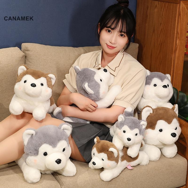 CANAMEK 1 Cái 30 / 40CM Mềm Thú Nhồi Bông Nằm Nâu Thú Cưng Con Chó Con Búp Bê Dễ Thương Husky Chó Sang Trọng Đồ Chơi Cho Quà Tặng Giáng Sinh CSF