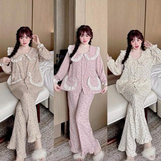 [DEAL MỞ BÁN] Bộ Đồ Ngủ Nữ JUSOKA Pijama Mặc Nhà Cổ Sen Hoạ Tiết Hoa Nhí Chất Liệu Vân Mây Dài Tay Cho Nữ DU07