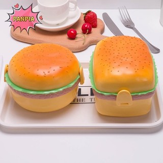 Pnpia Hamburger Hình Hộp Cơm Trưa Hai Lớp Dễ Thương Burger Bento Hộp Đựng Thực Phẩm Bộ Boutique