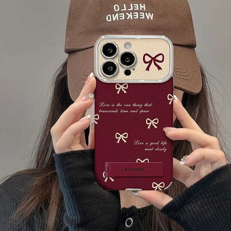 Vỏ điện thoại Ốp da cửa sổ to hình trái tim nơ cho iPhone