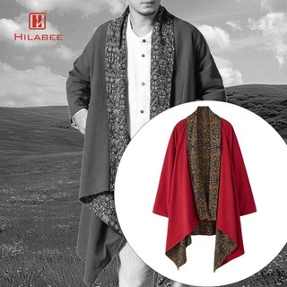 Áo khoác Cardigan dài in hình nam bằng vải lanh Cotton có thể đảo ngược Áo khoác Kimono