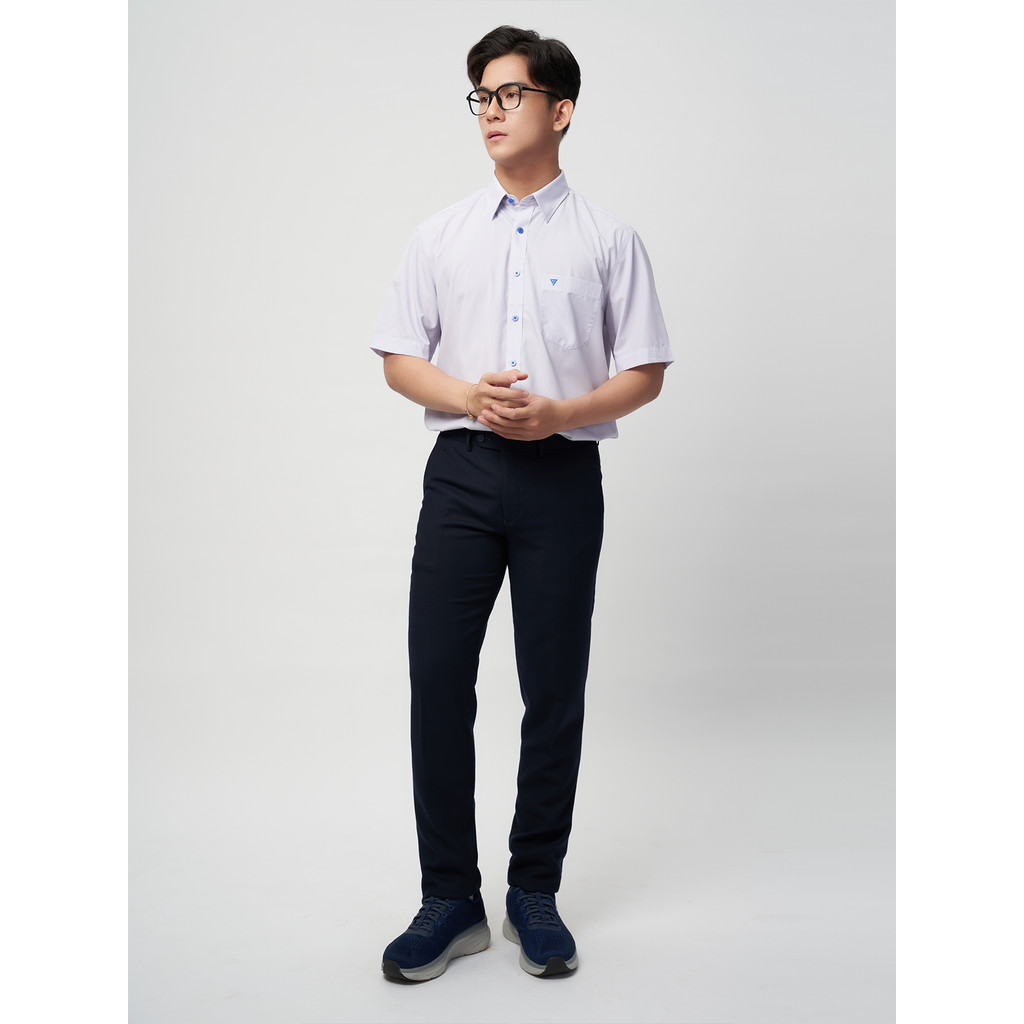 Sơmi ngắn tay vạt tròn VIETTIEN vải sợi hoa hồng phom regular VT00000205