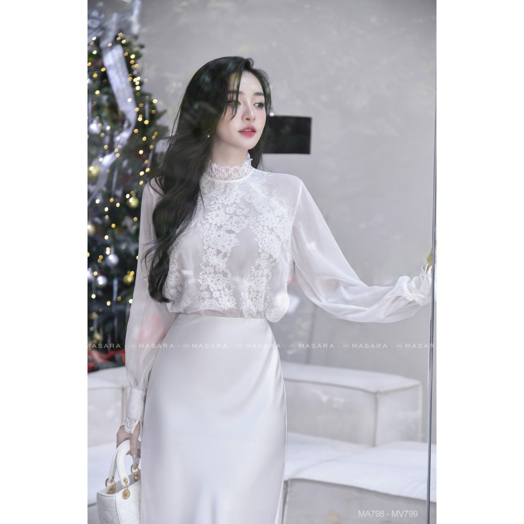 Chân váy nữ Masara form loe dài chất lụa trắng mềm mướt, có lót trong kín đáo MV799