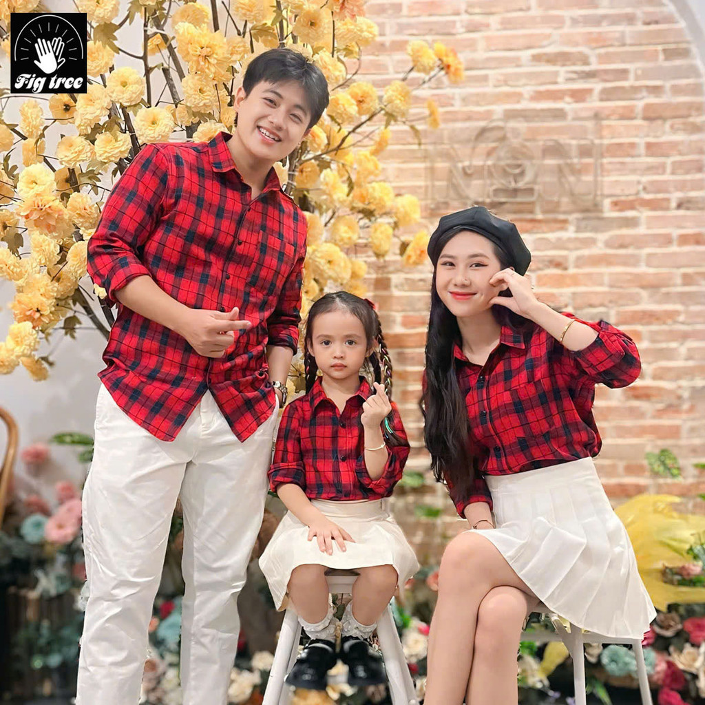 Set Đồng Phục Gia Đình Áo Sơ Mi Caro Đỏ New Siêu Đẹp (MS 189)
