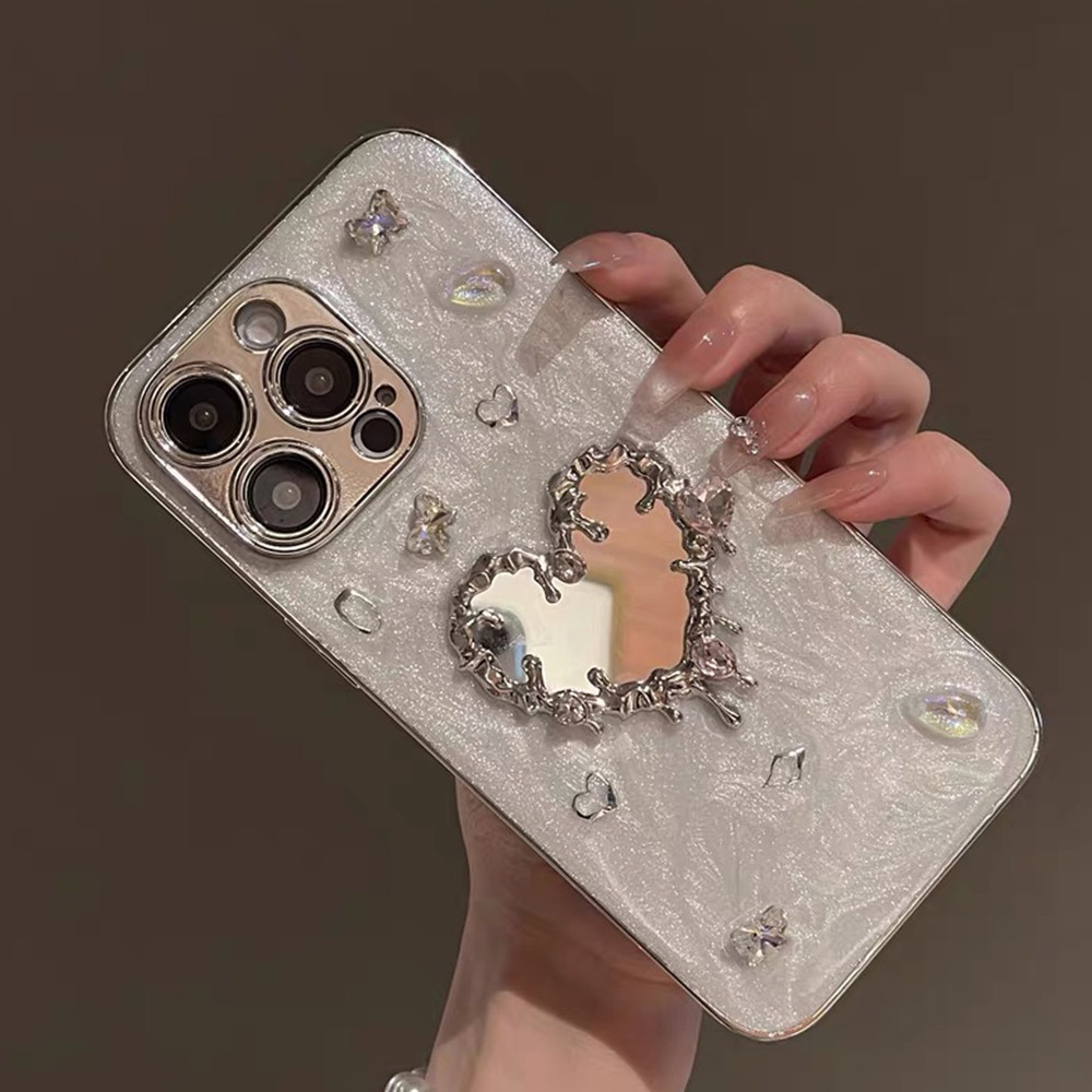 Ốp Điện Thoại Nhựa Mạ Kim Cương Trái Tim Tình Yêu Cho iPhone 17 Pro Max 17 Air 16 Plus 15 Pro Max 14 15 13 12 Pro Max 11 Vỏ Bảo Vệ Chống Sốc
