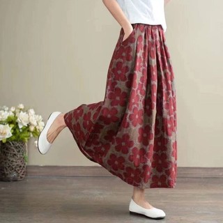 Hoa Nhỏ Nửa Chiều Váy Rời Xuân Hè Thu Mặc Trẻ Mẹ Cao Cấp Ôm Hơn Nhìn Chữ a Retro Co Giãn Eo Dài Váy