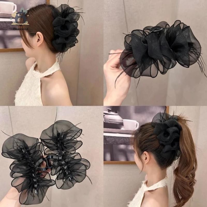 [Bluemood] Kẹp Nơ Lưới Nữ Cô Gái Ngọt Ngào Thanh Lịch Đen Lớn Kẹp Tóc Mua Sắm Đám Cưới Hàng Ngày Vuốt Tóc Thời Trang Phụ Kiện Tóc Mới
