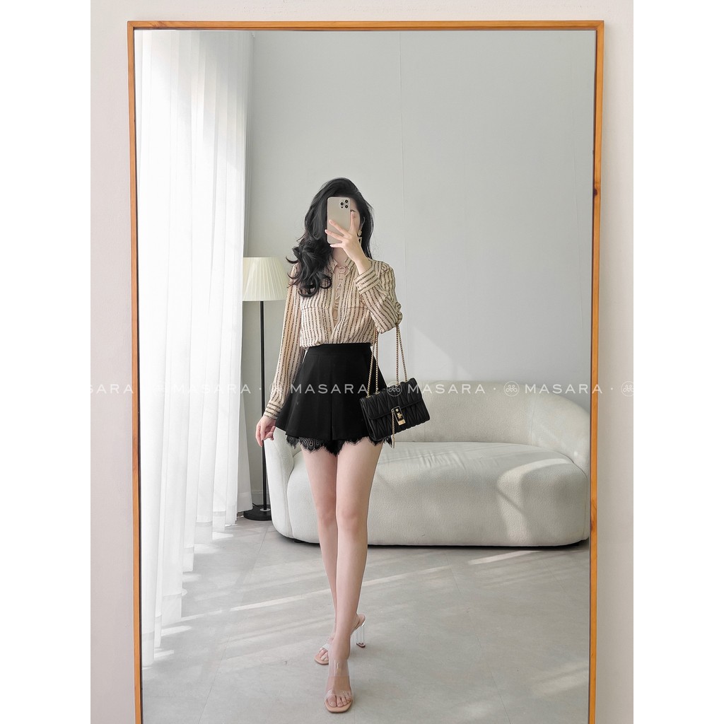 ÁO SƠ MI CỔ TRỤ IN CHỮ MÀU BE