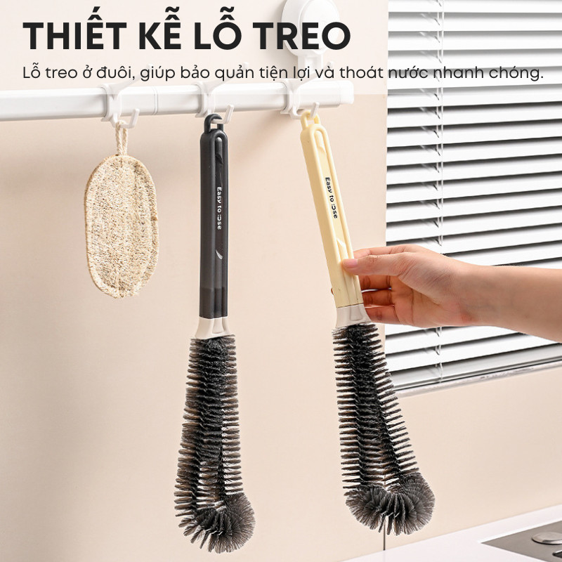 Bàn chải cốc tay cầm dài không có góc chết làm sạch bình sữa cho bé, cốc thủy tinh, chai lọ đa năng | 211