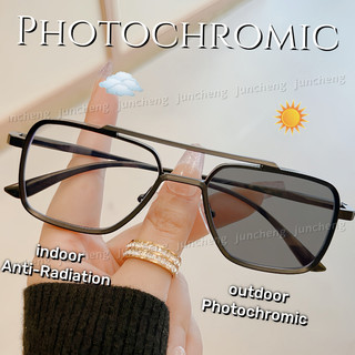 Kính Photochromic Kim Loại Chất Lượng Cao Vuông Chống Bức Xạ Kính Mắt Dành Cho Nam Kính Chống Xanh Thích Hợp Cho Nữ Bóng Ngoài Trời Chống Tia UV