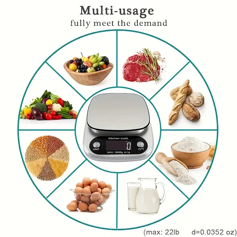 10kg/1g Digital Kitchen Scale Stainless Steel Food Scale with Segmented Pull-Out Display Screen
