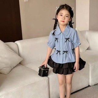 Set Áo Sơ Mi Váy Bánh Bé Gái - Bộ Đồ Thời Trang Hàn Quốc Nơ Áo Và Chân Váy Xếp Ly Dễ Thương
