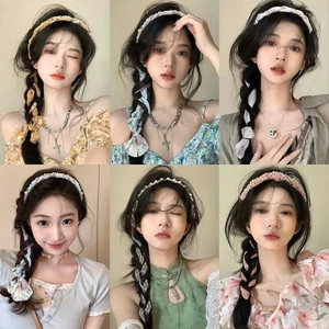【Phụ Kiện Tóc】Băng Đô Cài Tóc Bện Đầu Ruy Băng Ngọc Trai Đẹp Thời Trang Hàn Quốc Cho Nữ