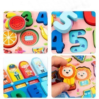 Bảng Gỗ Câu Cá Và Ghép Hình Học, Chữ Số, Chữ Cái, Phương Tiện cho bé: 5 in 1, 6 in 1, 7 in 1