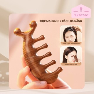 Lược massage đầu gỗ đàn hương M'aycreate - Kèm 2 đầu ấn huyệt thư giãn