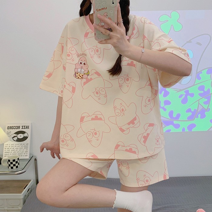 Bộ đồ ngủ nữ mùa hè Đông Nam Á Bộ quần Short ngắn tay mùa hè dành cho nữ Phim hoạt hình mới Quần áo nhà mỏng dễ thương Bán buôn