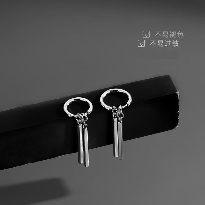 ✨Vuông Dính Nunchaku Bông Tai Bông Tai Thép Titan Thanh Dính Tai Kẹp Niche Đơn Giản Cấp Phụ Kiện Trang Sức 25.5.8