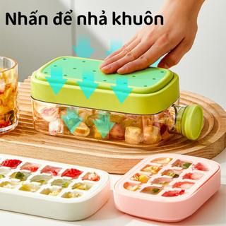 Khay Làm Đá Silicone Bình Nước Đá Viên 2 Trong 1 Nắp Nhấn Tiện Lợi Dễ Lấy Đá & Làm Sạch Nhanh Chóng
