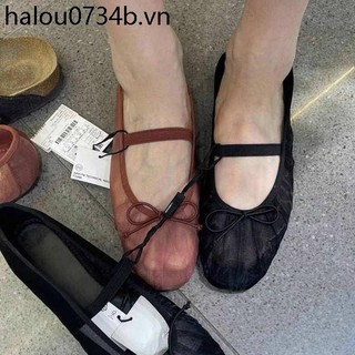 Pháp Nhẹ Nhàng Xuân Hè Phong Cách Mới Gạc Nông Miệng Sang Trọng Ba Lê Giày Đế Bằng 25 Mũi Tròn Nơ Dép
