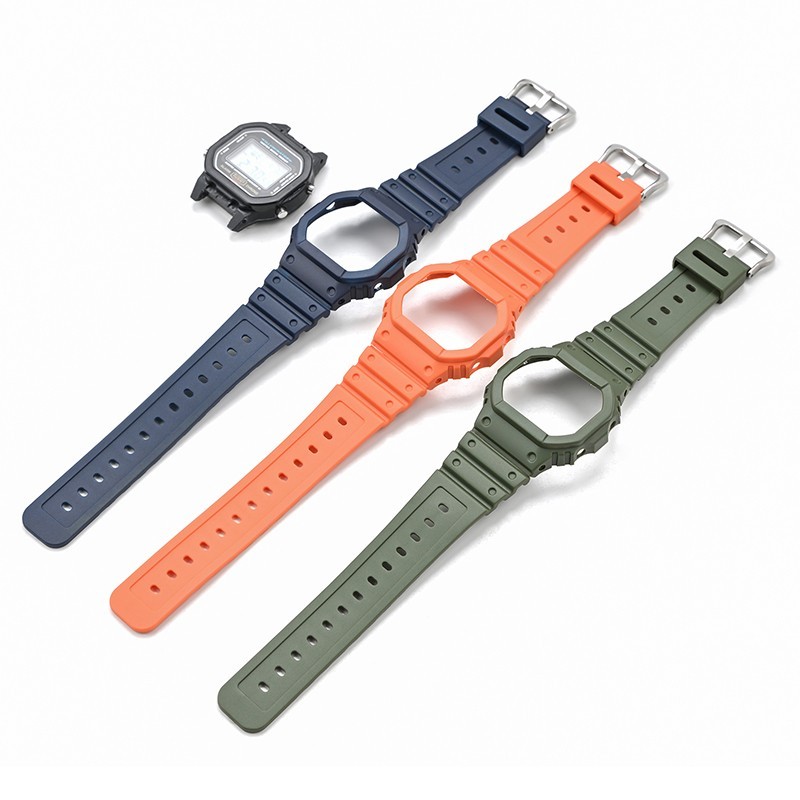 Tái Trang Bị Mod Bộ Dây Đeo Viền Đồng Hồ Cho Casio DW-5600 DW-5610 DW5600HR GW-M56110 GW-B5600 Vỏ Cao Su Chống Thấm Nước Thể Thao Vòng Tay Nhựa Đen Dây Đeo Đồng Hồ Viền