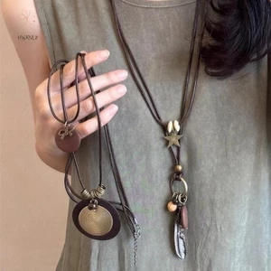 HNKMP Vintage Boho Vòng Cổ Kim Loại Dành Cho Nữ Cổ Dài Dây Xích Mặt Dây Chuyền Handmade Tuyên Bố Lớp Trang Sức Phụ Kiện.