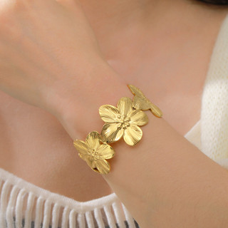 Vòng tay mở hoa bằng thép không gỉ SKYRIM Gold 35mm - Quà tặng vòng tay có thể điều chỉnh không gây dị ứng cho phụ nữ, chống mài mòn