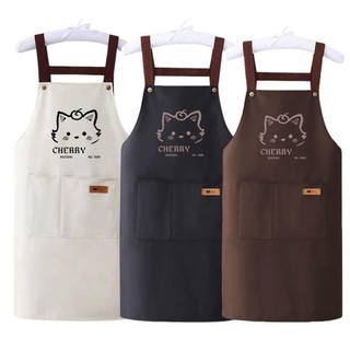 Tạp dề bảo hộ lao động EARTHLYCO, Tạp dề nhà bếp in hình mèo hoạt hình chống nước, Dễ thương dễ dàng làm sạch Đồng phục nhà hàng chống dầu Dụng cụ vệ sinh gia đình