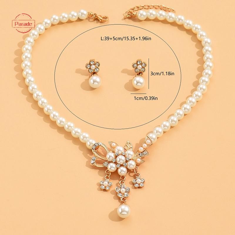 Diễu Hành 1 Bộ Vòng Cổ Nữ Đính Hạt Bóng Ngọc Trai Giả Kim Cương Giả Nhúng Hoa Vòng Cổ Bông Tai Bộ VN