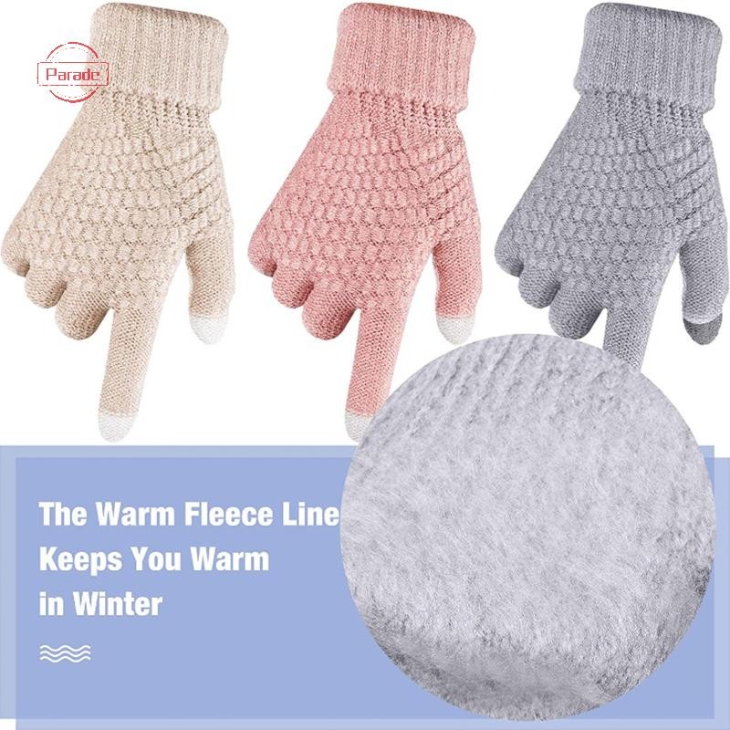 Parade Mùa Đông Găng Tay Màn Hình Cảm Ứng Nam Nữ Ấm Áp Co Giãn Đan Găng Tay Giả Len Full Ngón Tay Guantes Móc Luvas Găng Tay Làm Dày VN