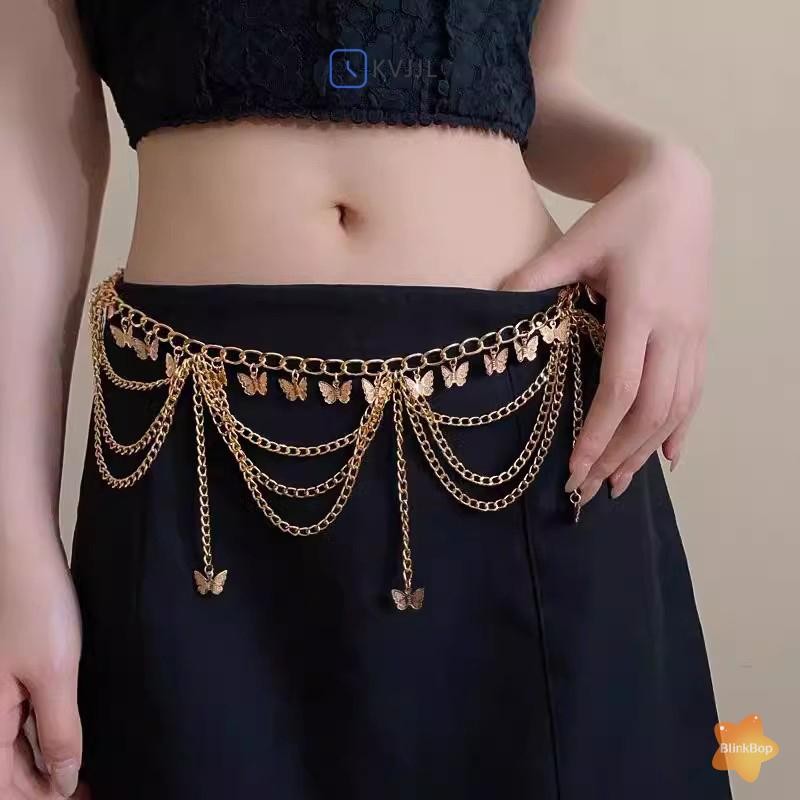 Kvjjl Nữ Dây Thắt Lưng Trang Sức Thời Trang Bụng Trang Trí Cơ Thể Kim Loại Nhiều Nữ Dây Thắt Lưng Trang Sức Thời Trang Bụng Trang Trí Cơ Thể Quần Kim Loại Nhiều Lớp Ch