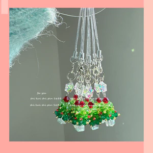 Chuỗi điện thoại di động cây thông Noel dệt bằng tay pha lê ba chiều