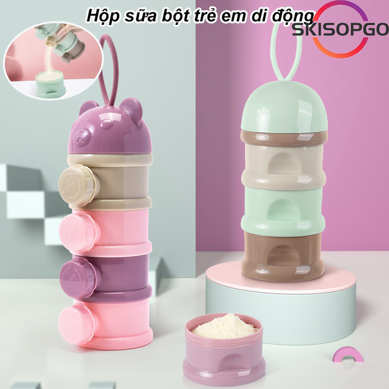【SKISOPGO】Hộp Chia Sữa，Hộp sữa bột trẻ em di động，Nhiều ngăn riêng biệt，Dễ dàng vệ sinh và dễ mang theo