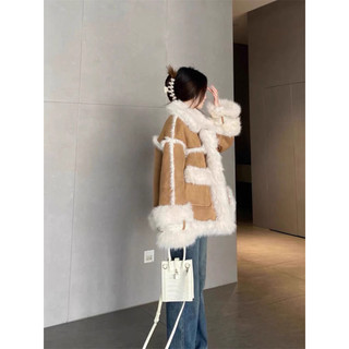 WYB-Áo khoác lông thân thiện với môi trường, áo khoác Parka Lông Cừu lông cừu một khối lông cừu mẫu mới nổi tiếng trên mạng 2024 thu đông cho nữ, áo khoác XRFR