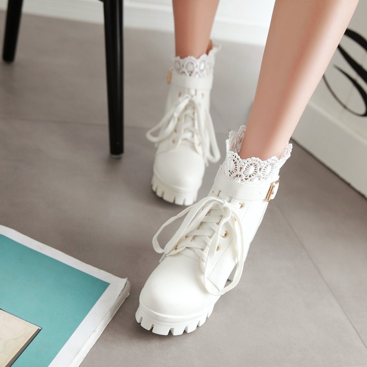 Cỡ 33-43 Size Lớn Size Nhỏ Size ngắn giày bốt đơn mùa xuân thu đông Giày Nữ Giày Bốt Martin dây buộc Gót Thô siêu cao gót Bốt ngắn phong cách Anh