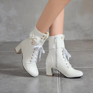 Cỡ 33-43 Size Lớn Size Nhỏ Size Nhỏ Giày bốt nữ cao gót có khóa kéo bên mới mùa thu đông Bốt ngắn thiếu nữ bốt Martin Gót Thô ống ngắn