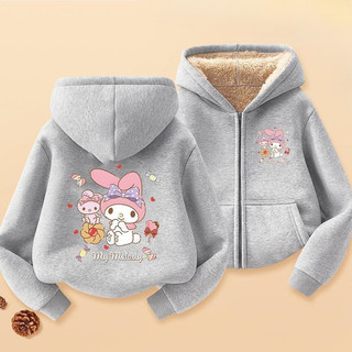 My Melody Girls Zip-Up Áo khoác lông cừu mềm mại ấm áp Phong cách hoạt hình dễ thương cho trang phục mùa thu ấm cúng