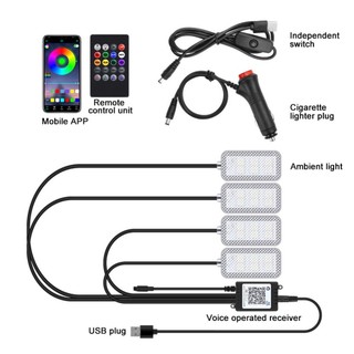 Lookshow 4 Cái / bộ 12V 5V USB LED Nội Thất Ô Tô Khí Quyển Đèn Nền Môi Trường Xung Quanh Tâm Trạng Đèn Chân Ứng Dụng Trang Trí Đèn Điều Khiển Từ Xa Phụ Kiện Tự Động Q5X6