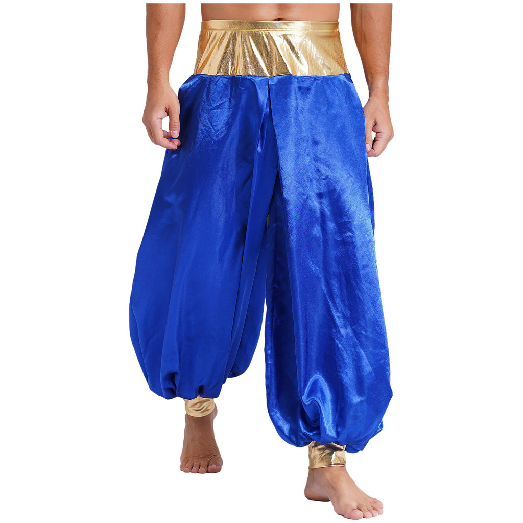 Nyeemya S-4XL Nam Ma Thuật Hippie Harem Quần Kim Loại Sáng Bóng Chắp Vá Đèn Lồng Quần Dài Hoàng Tử Ả Rập Trang Phục Cho Halloween Cosplay