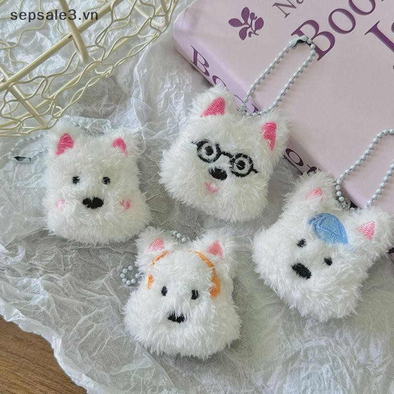 # VN # West Highland Terrier Puppy Móc khóa sang trọng dễ thương Túi búp bê nhồi bông mềm mại Vòng chìa khóa Mặt dây chuyền quà tặng sinh nhật cho nữ.
