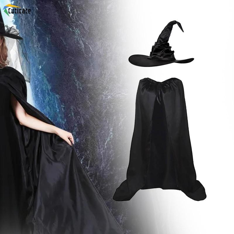 Bộ áo choàng và mũ phù thủy Halloween mềm mại cho các lễ hội biểu diễn sân khấu câu lạc bộ