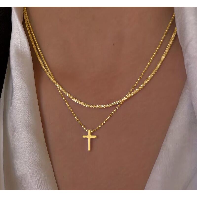 Ảnh 17km Đơn Giản Chữ Thập Mặt Dây Chuyền Vòng Cổ Sáng Hai Lớp Vàng Bạc Dây Chuyền Choker Cho Nữ Trang Sức Phụ Kiện 1