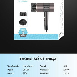 Máy sấy tóc Haatz CIM908 công suất 1800W 2 chiều nóng lạnh 3 mức gió thông minh, an toàn khi sử dụng