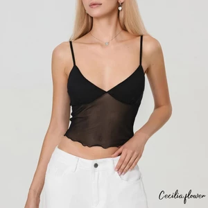 Áo hai dây nữ Spaghetti Dây đeo cổ chữ V tuyn chắp vá Slim Fit Áo mùa hè cho câu lạc bộ tiệc tùng