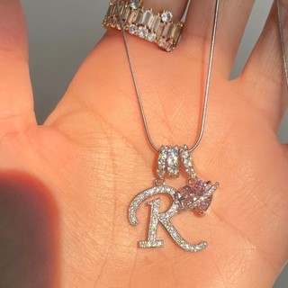 [Dopamine Girl] Tùy chỉnh chữ cái, zircon siêu sáng, quà tặng bạn thân, dây chuyền bạc zircon hình trái tim 5.7 BODB